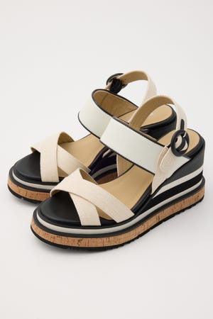 まる子☆美品☆STACCATO サンダル STACCATO | ラジャクロスベルトコルクヒールサンダル (サンダル