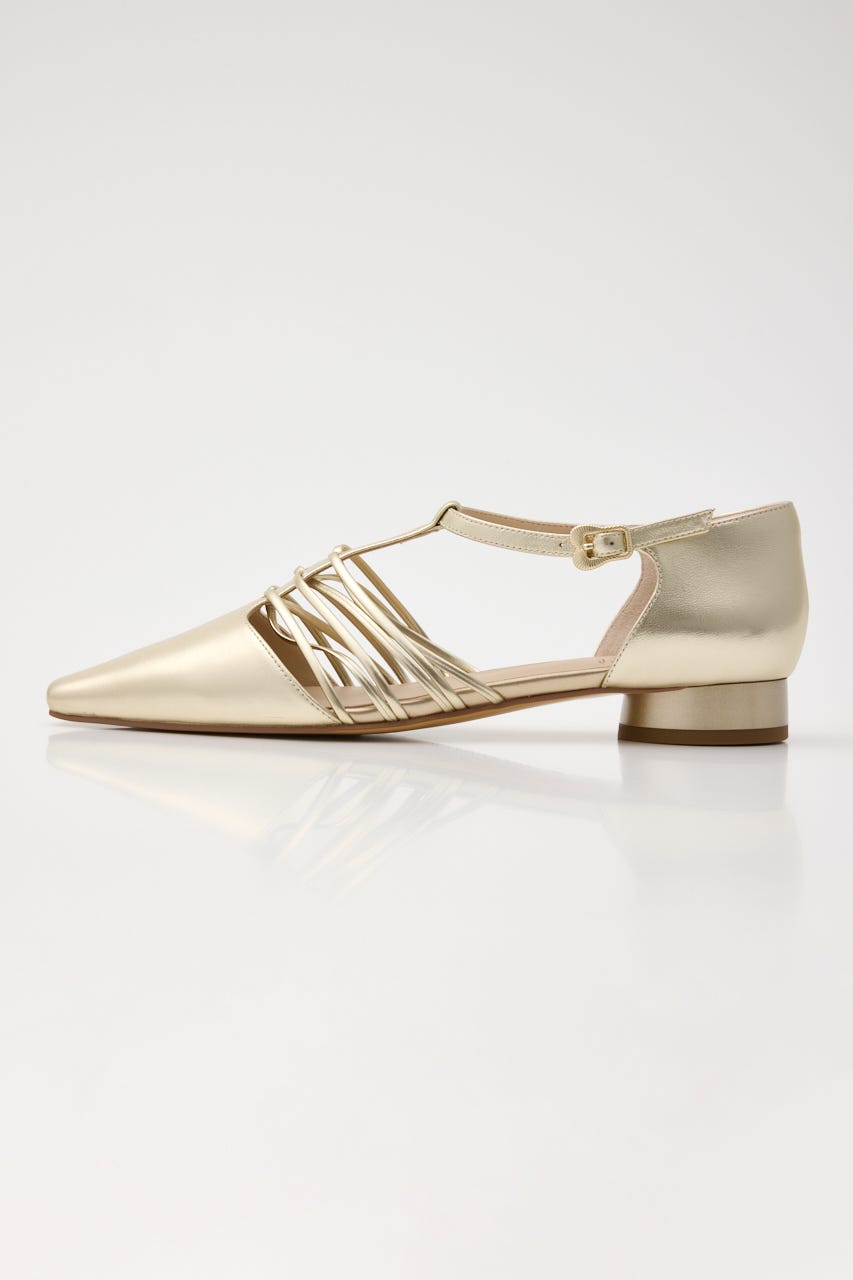 Tストラップフィッシュボーンシューズ GLD 24.0cm