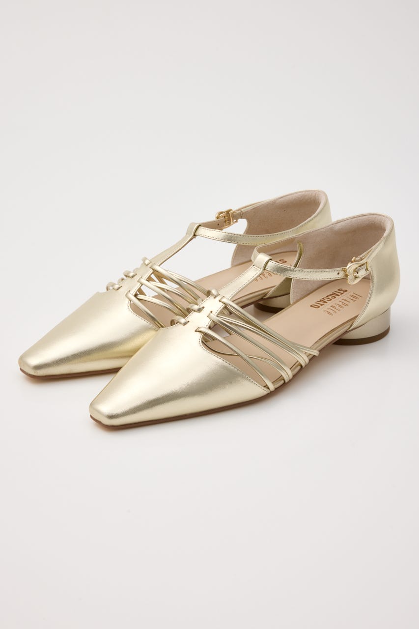 Tストラップフィッシュボーンシューズ GLD 24.0cm