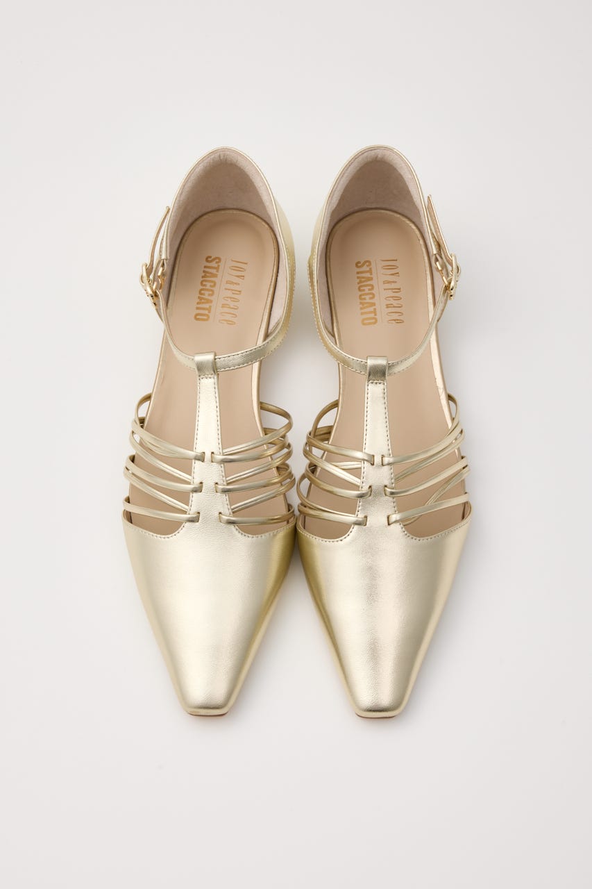 Tストラップフィッシュボーンシューズ GLD 24.0cm