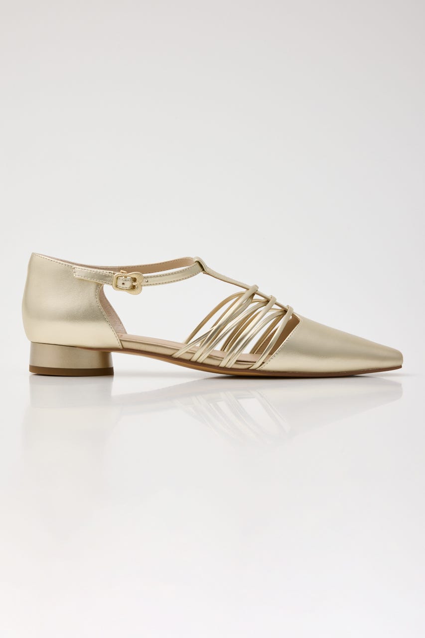 Tストラップフィッシュボーンシューズ GLD 24.0cm
