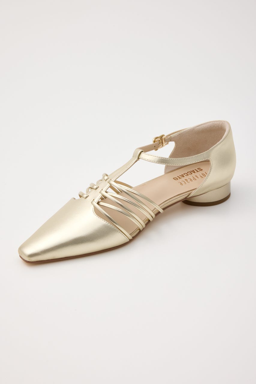 Tストラップフィッシュボーンシューズ GLD 24.0cm