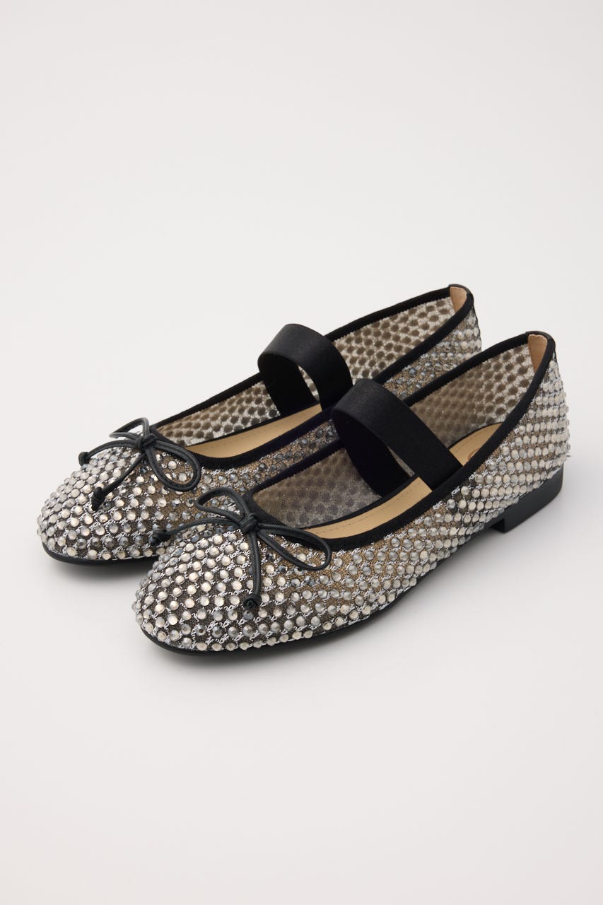 クリスタルメッシュリボンフラット BLK 23.5cm