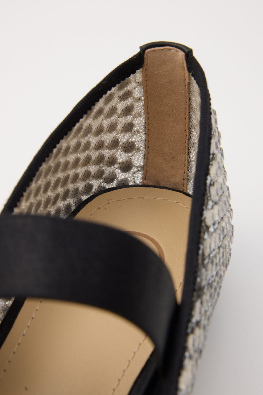 クリスタルメッシュリボンフラット BLK 23.5cm