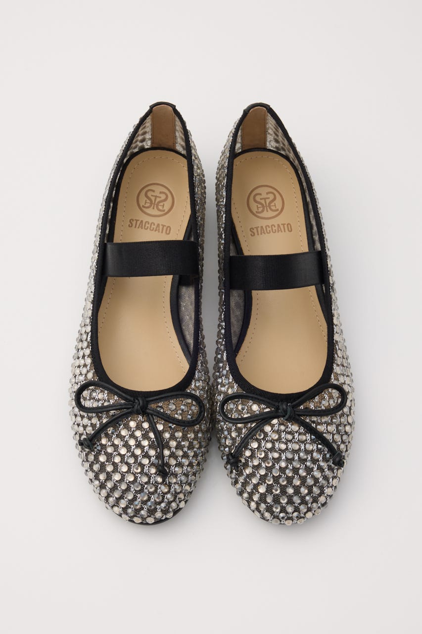 クリスタルメッシュリボンフラット BLK 23.5cm