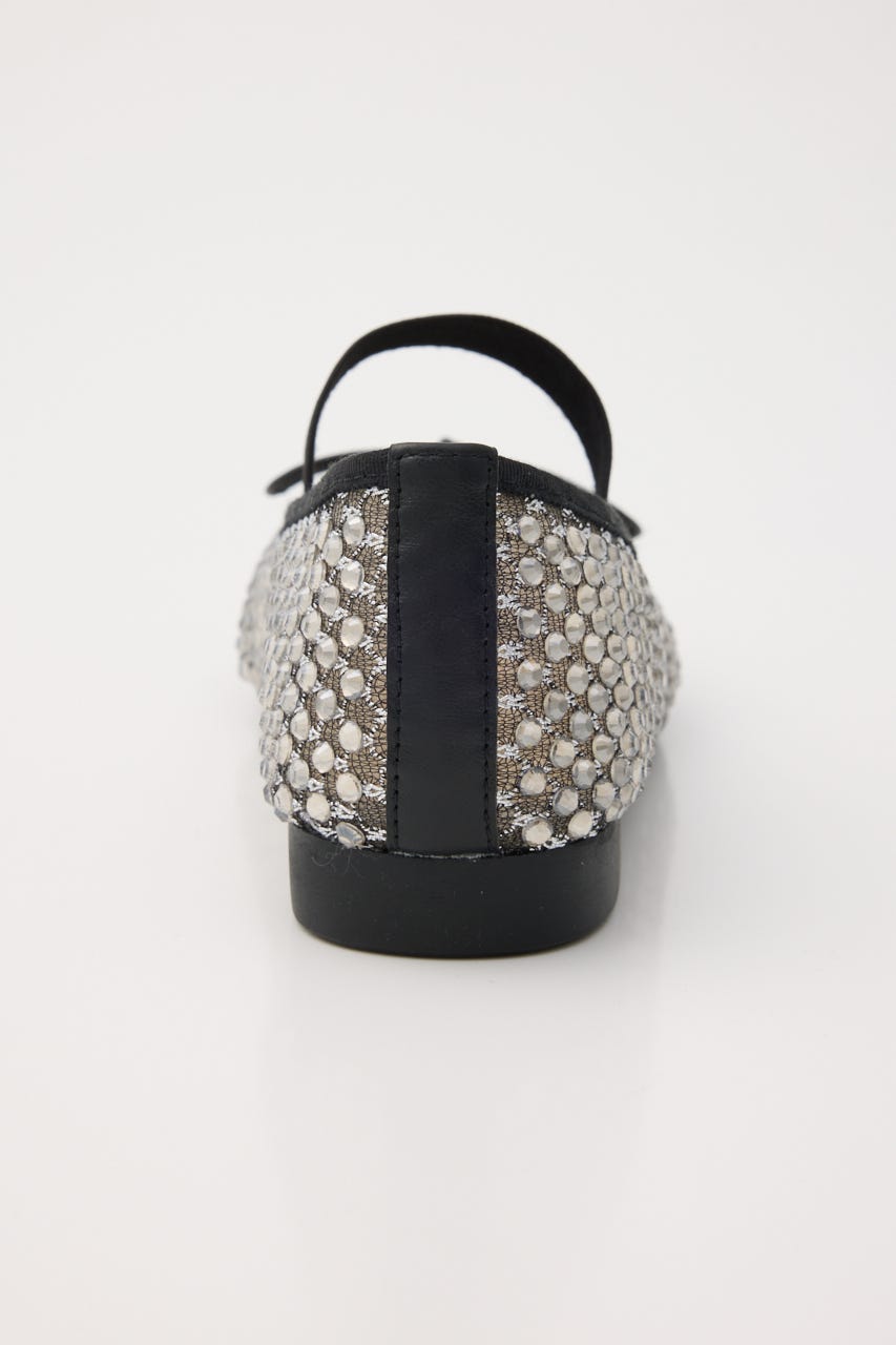 クリスタルメッシュリボンフラット BLK 23.5cm