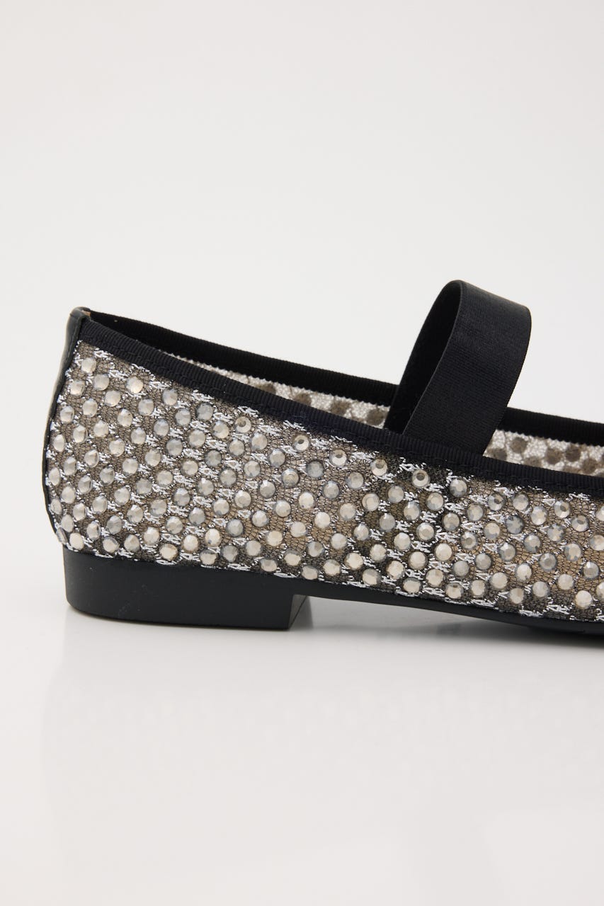 クリスタルメッシュリボンフラット BLK 23.5cm