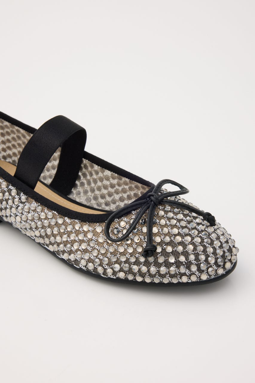 クリスタルメッシュリボンフラット BLK 23.5cm