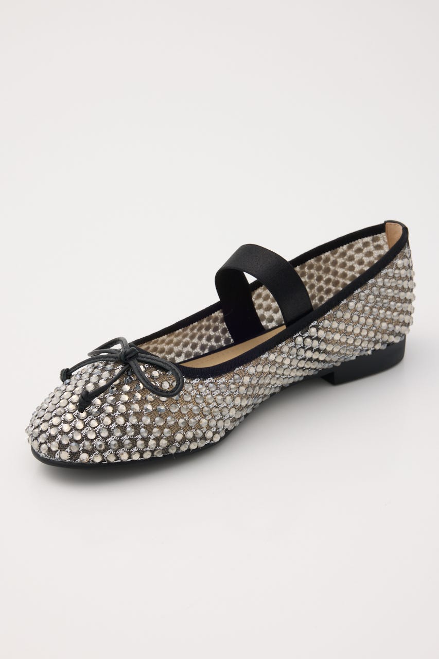 クリスタルメッシュリボンフラット BLK 23.5cm