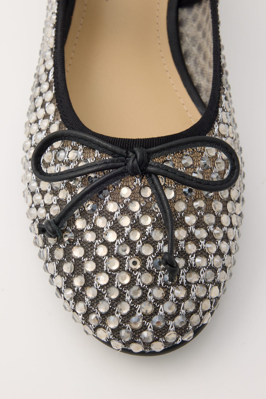 クリスタルメッシュリボンフラット BLK 23.5cm