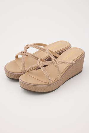 プルスコードウェッジヒールミュールサンダル