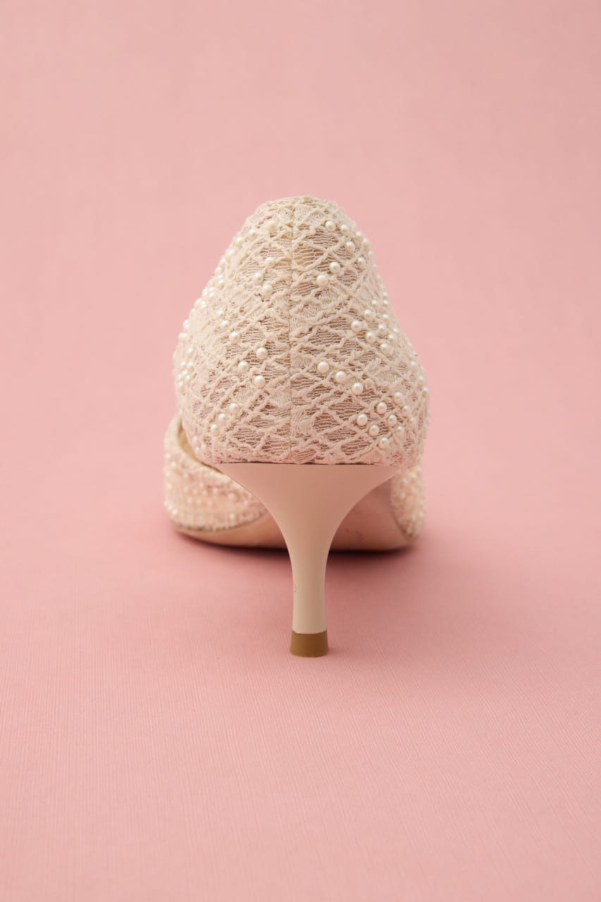 パールエンブロイドサイドオープンパンプス 柄WHT 24.5cm