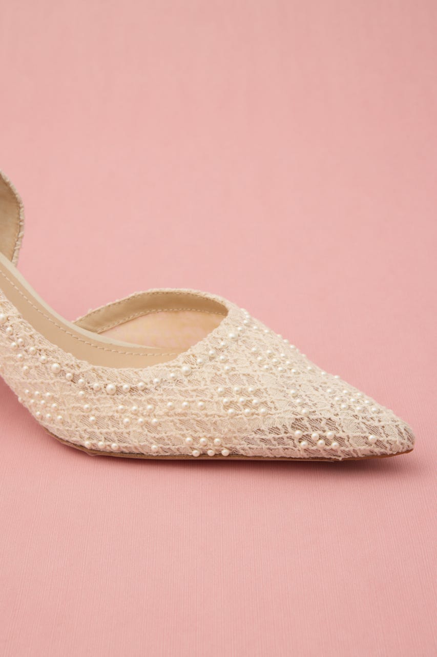 パールエンブロイドサイドオープンパンプス 柄WHT 24.5cm