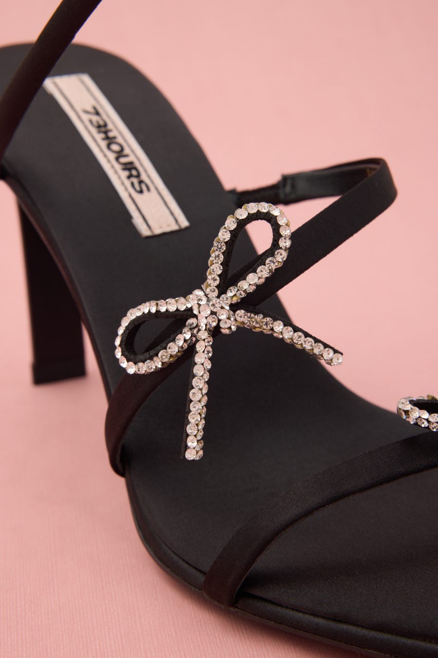 アンクルリボンスネークヒールサンダル BLK 23.0cm