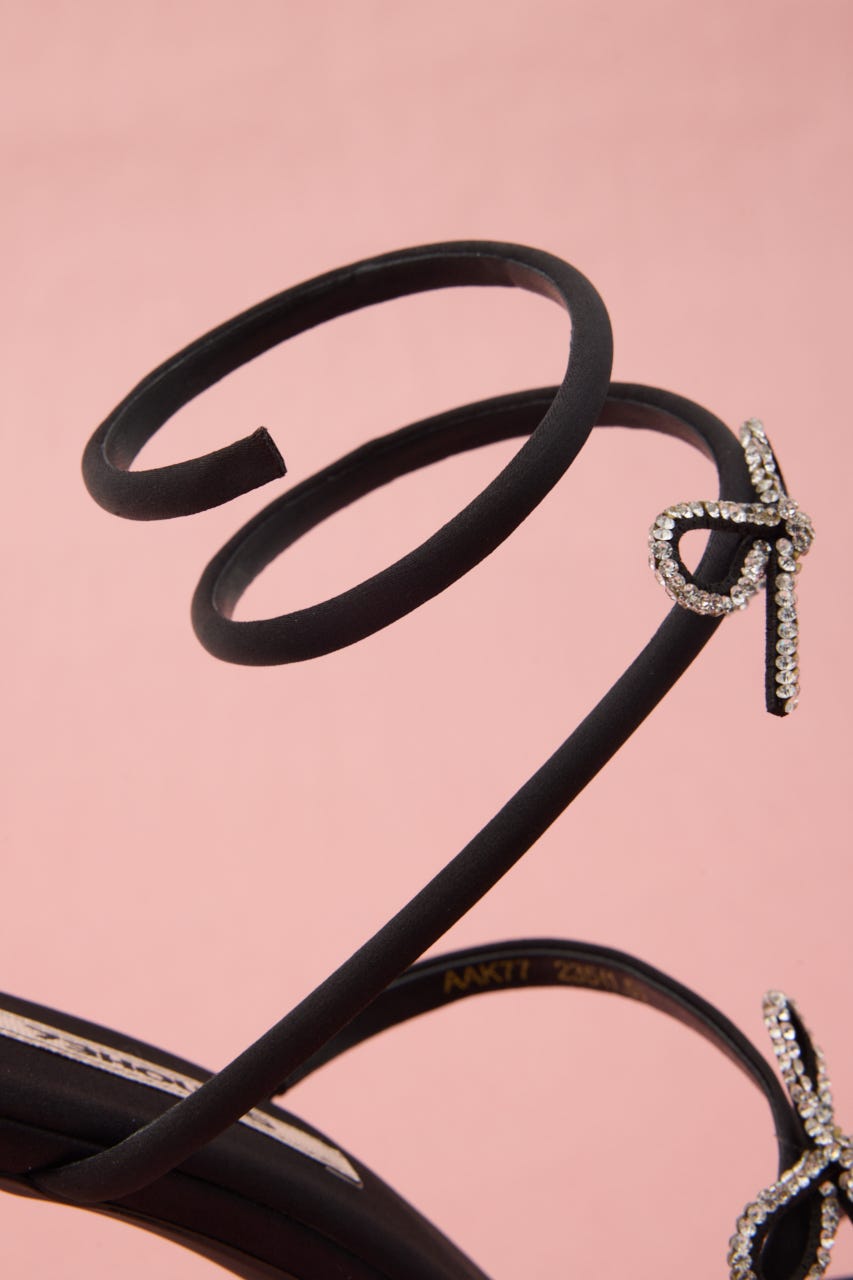 アンクルリボンスネークヒールサンダル BLK 23.0cm