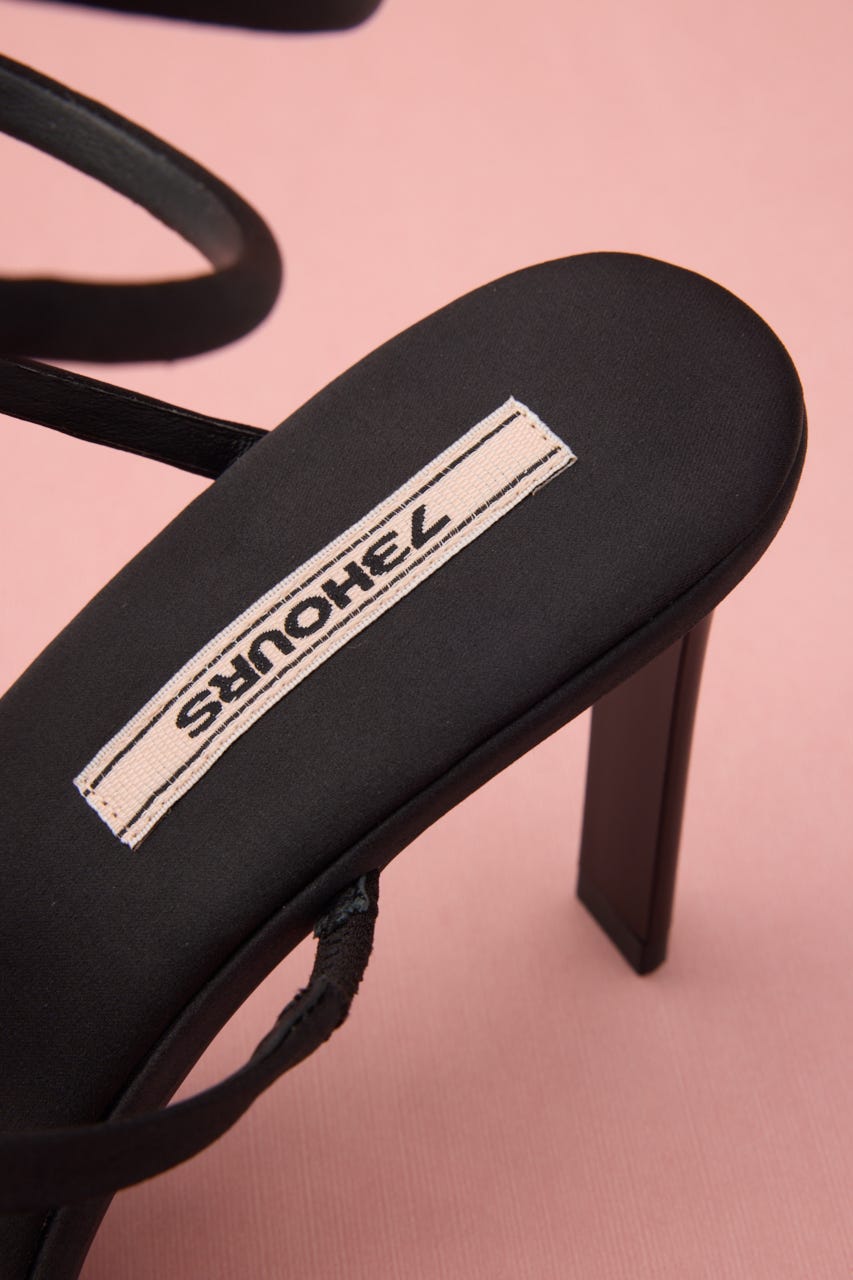 アンクルリボンスネークヒールサンダル BLK 23.0cm