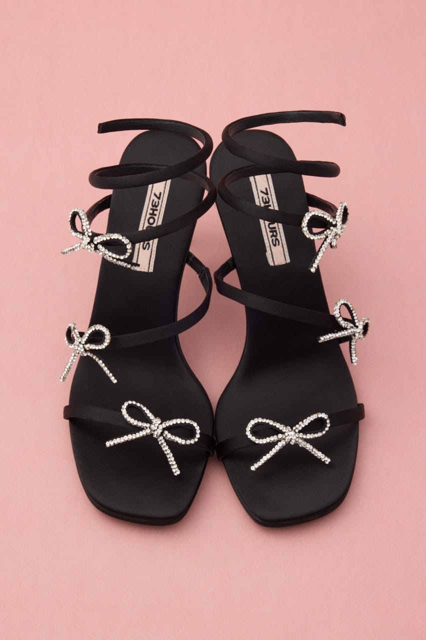 アンクルリボンスネークヒールサンダル BLK 23.0cm