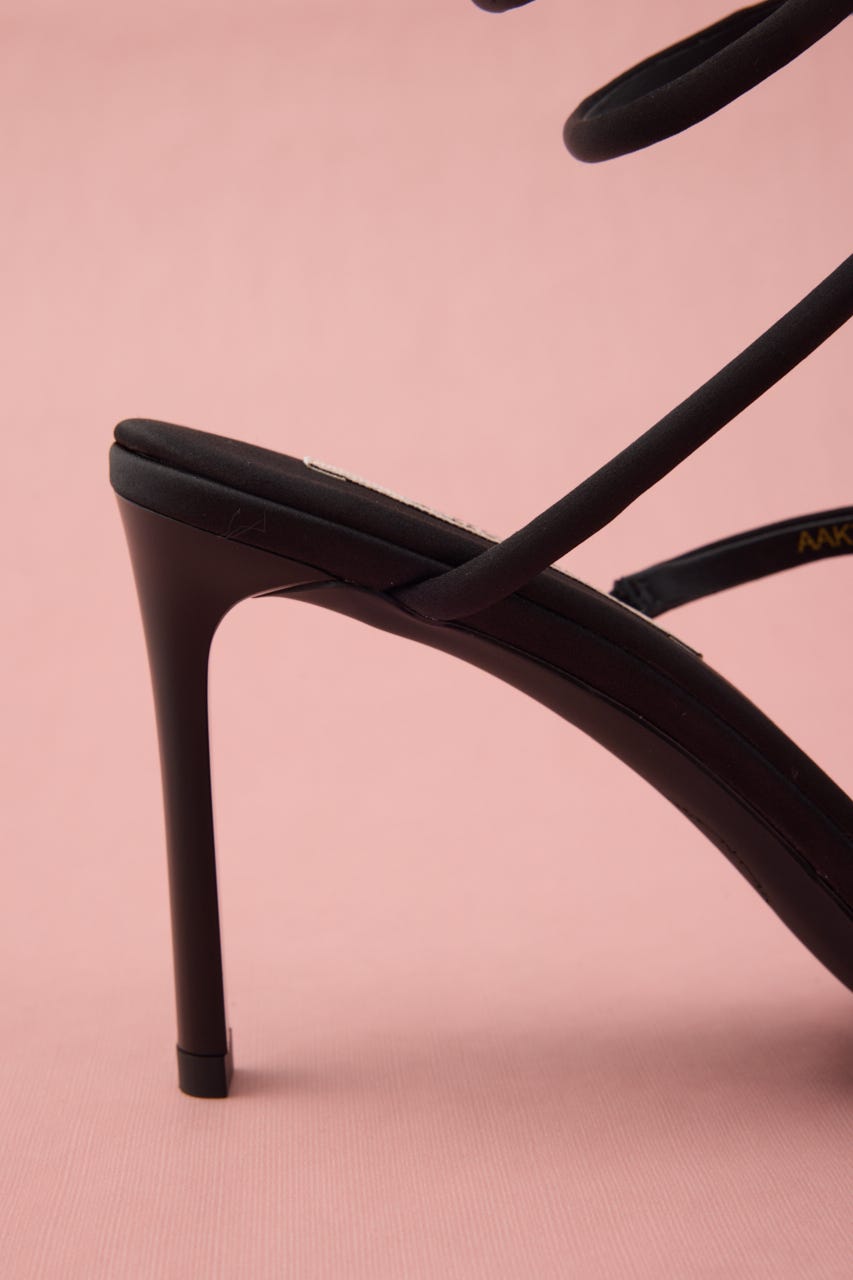 アンクルリボンスネークヒールサンダル BLK 23.0cm