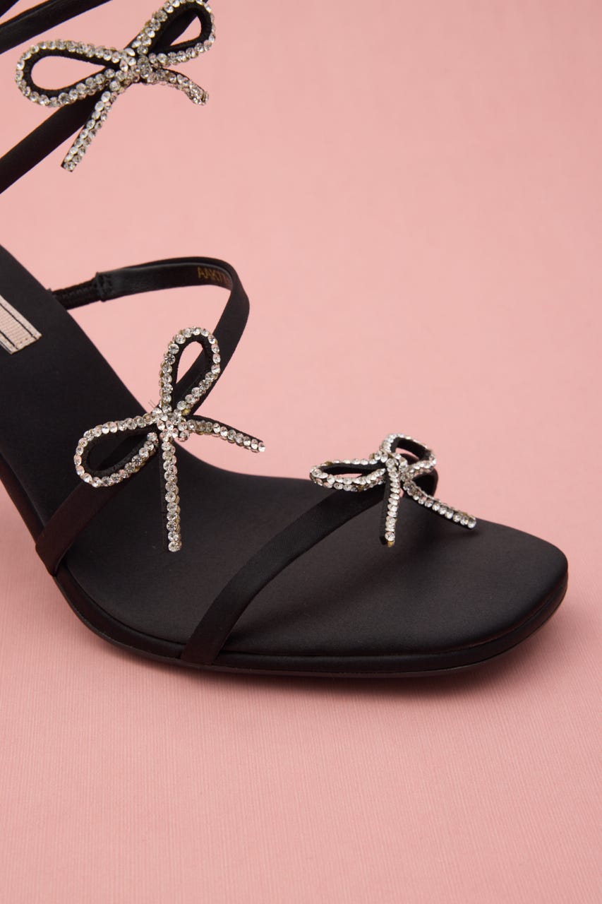 アンクルリボンスネークヒールサンダル BLK 23.0cm