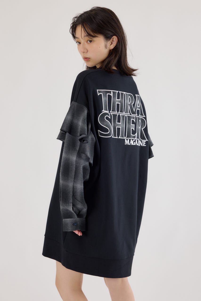 【UNISEX】(THRASHER) リメイクスウェットワンピース BLK FREE