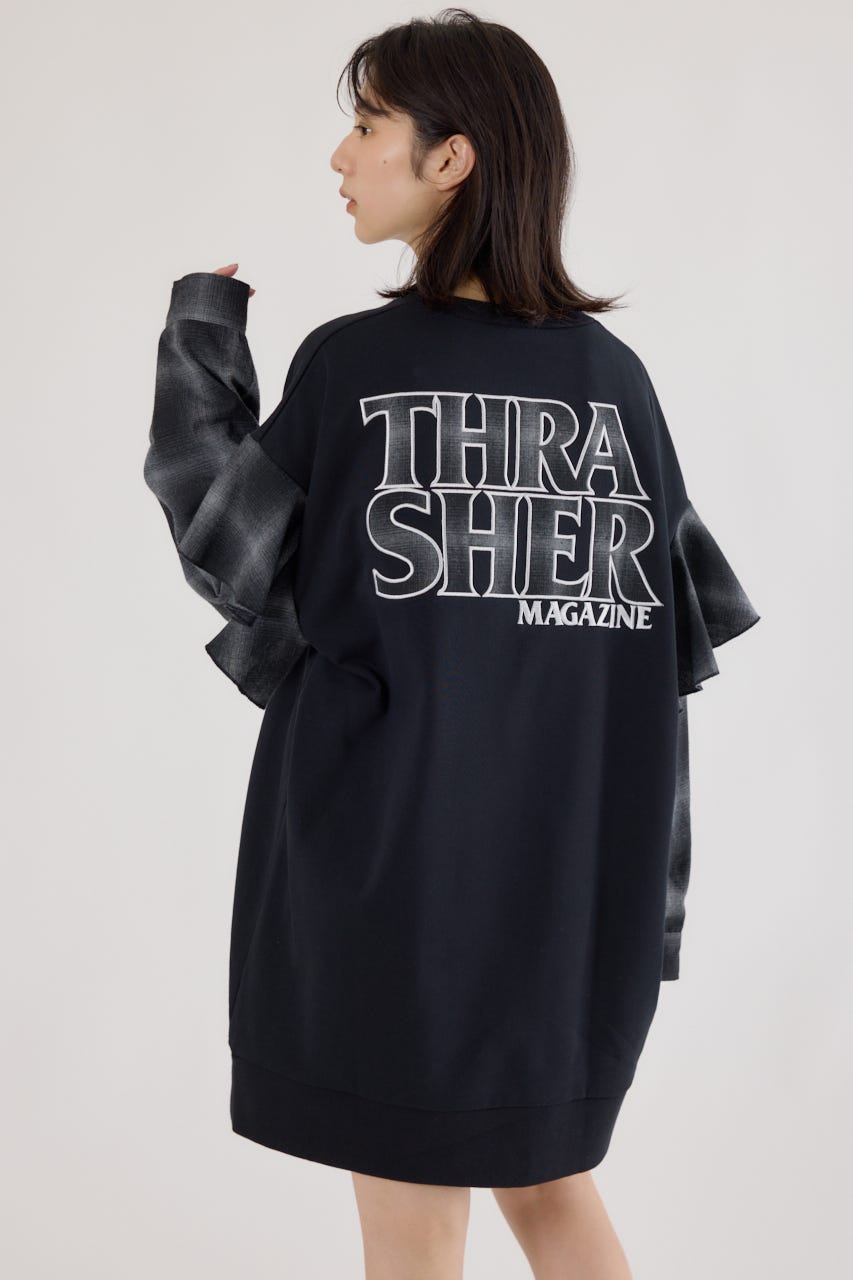 【UNISEX】(THRASHER) リメイクスウェットワンピース BLK FREE