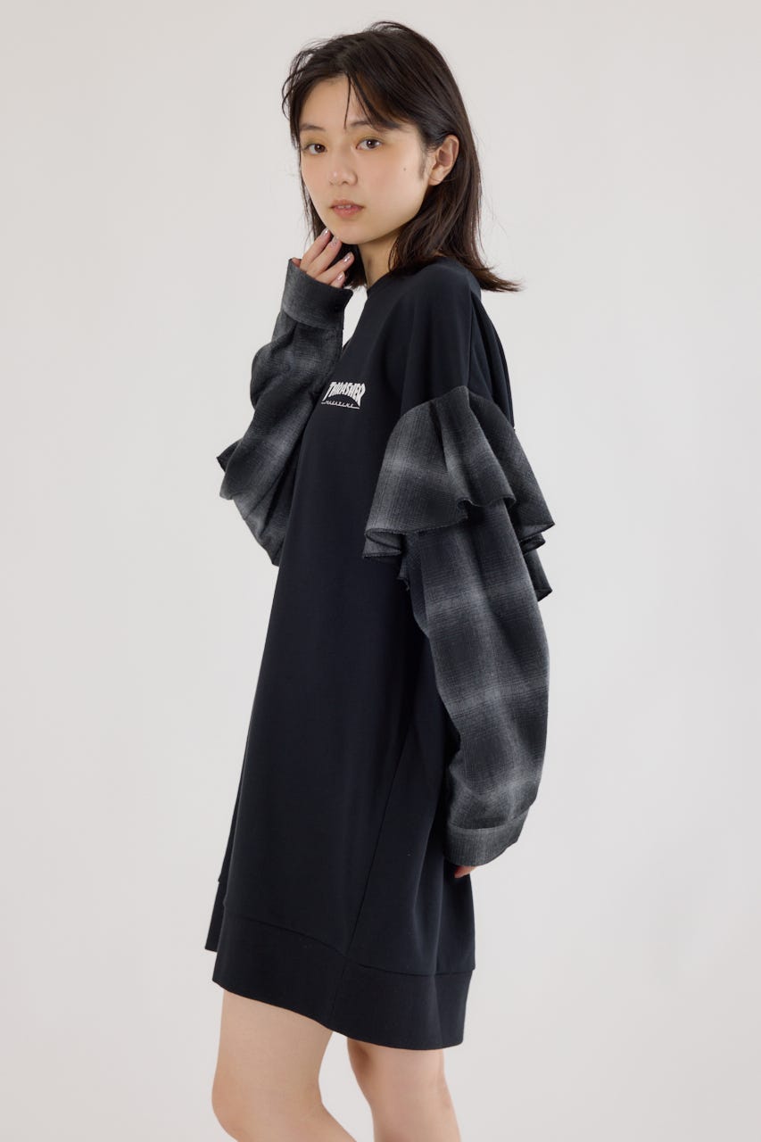 【UNISEX】(THRASHER) リメイクスウェットワンピース BLK FREE