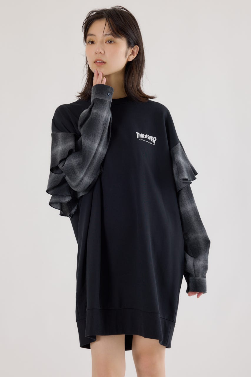 【UNISEX】(THRASHER) リメイクスウェットワンピース BLK FREE