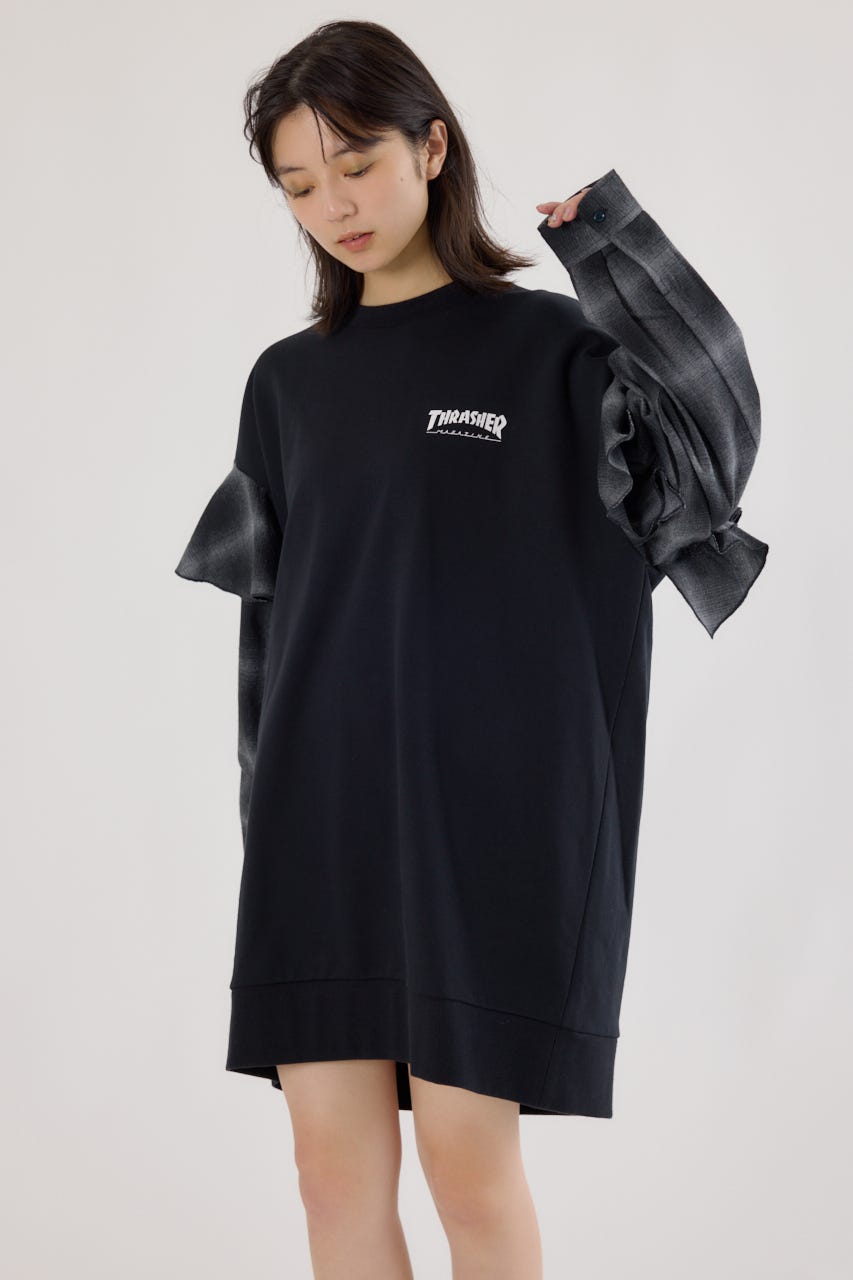 【UNISEX】(THRASHER) リメイクスウェットワンピース BLK FREE