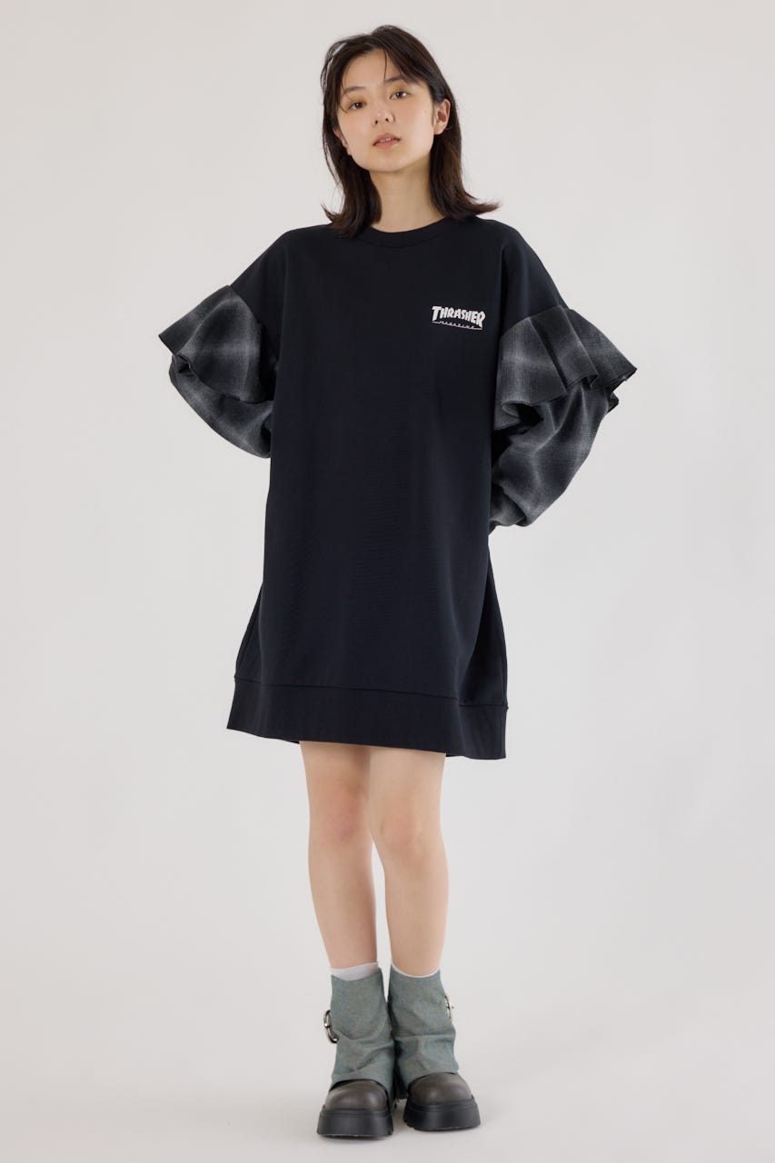 【UNISEX】(THRASHER) リメイクスウェットワンピース BLK FREE
