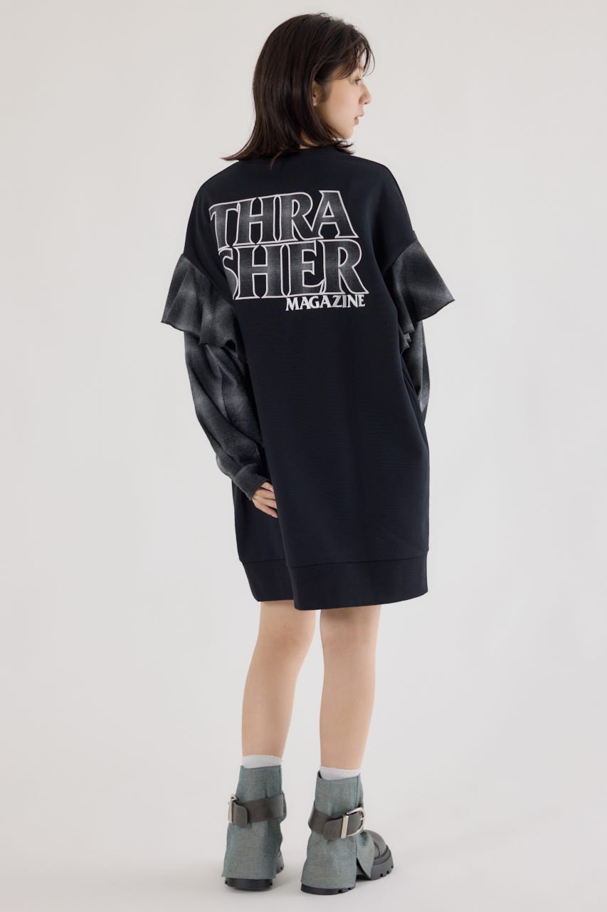 【UNISEX】(THRASHER) リメイクスウェットワンピース BLK FREE