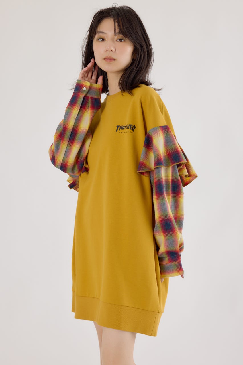 【UNISEX】(THRASHER) リメイクスウェットワンピース YEL FREE