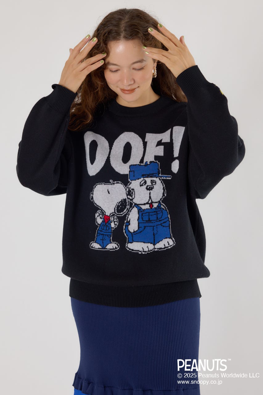 (PEANUTS) モチーフニットトップス BLK FREE