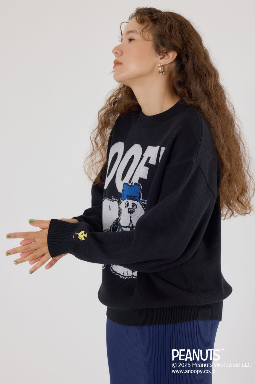 (PEANUTS) モチーフニットトップス BLK FREE