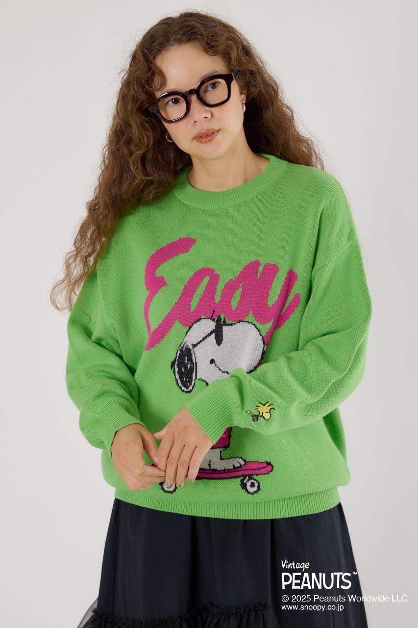 (PEANUTS) モチーフニットトップス L/GRN FREE