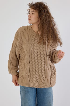 Vネックモールニットトップス