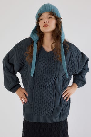 Vネックモールニットトップス