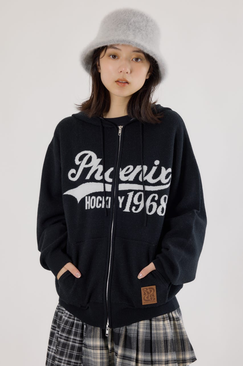 ジャガードニットジップパーカー BLK FREE