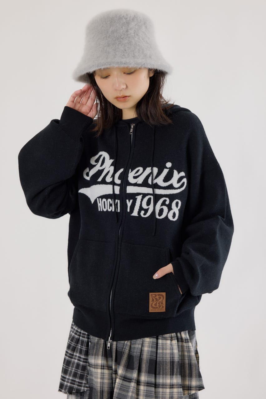 ジャガードニットジップパーカー BLK FREE