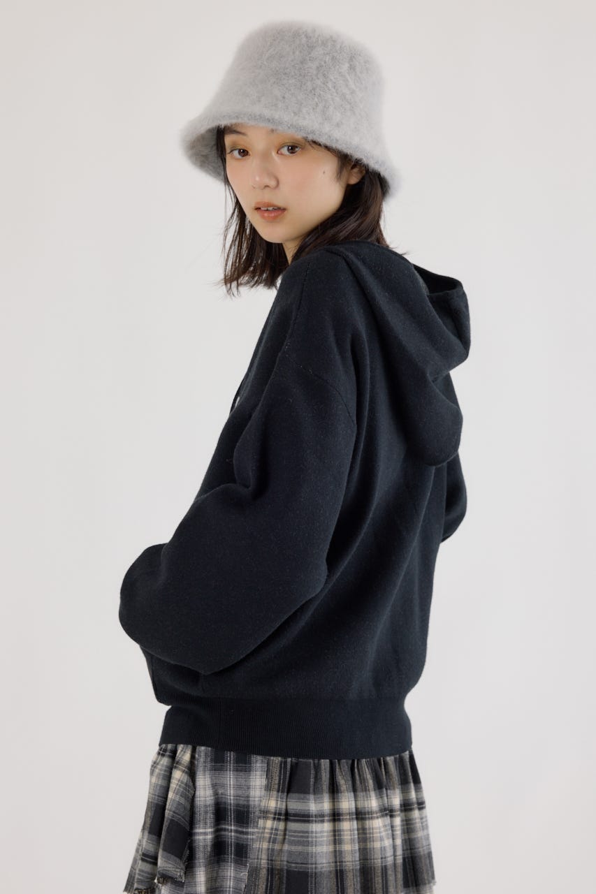 ジャガードニットジップパーカー BLK FREE