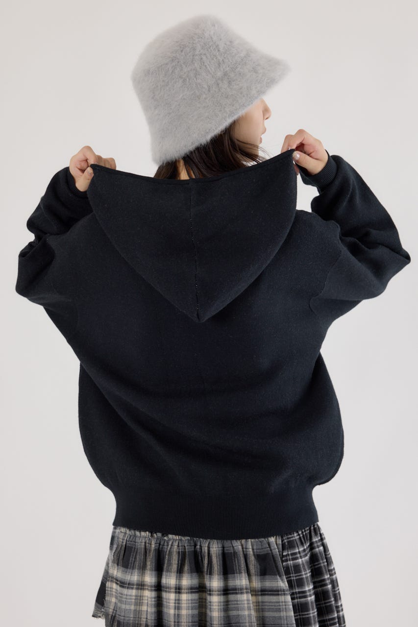 ジャガードニットジップパーカー BLK FREE