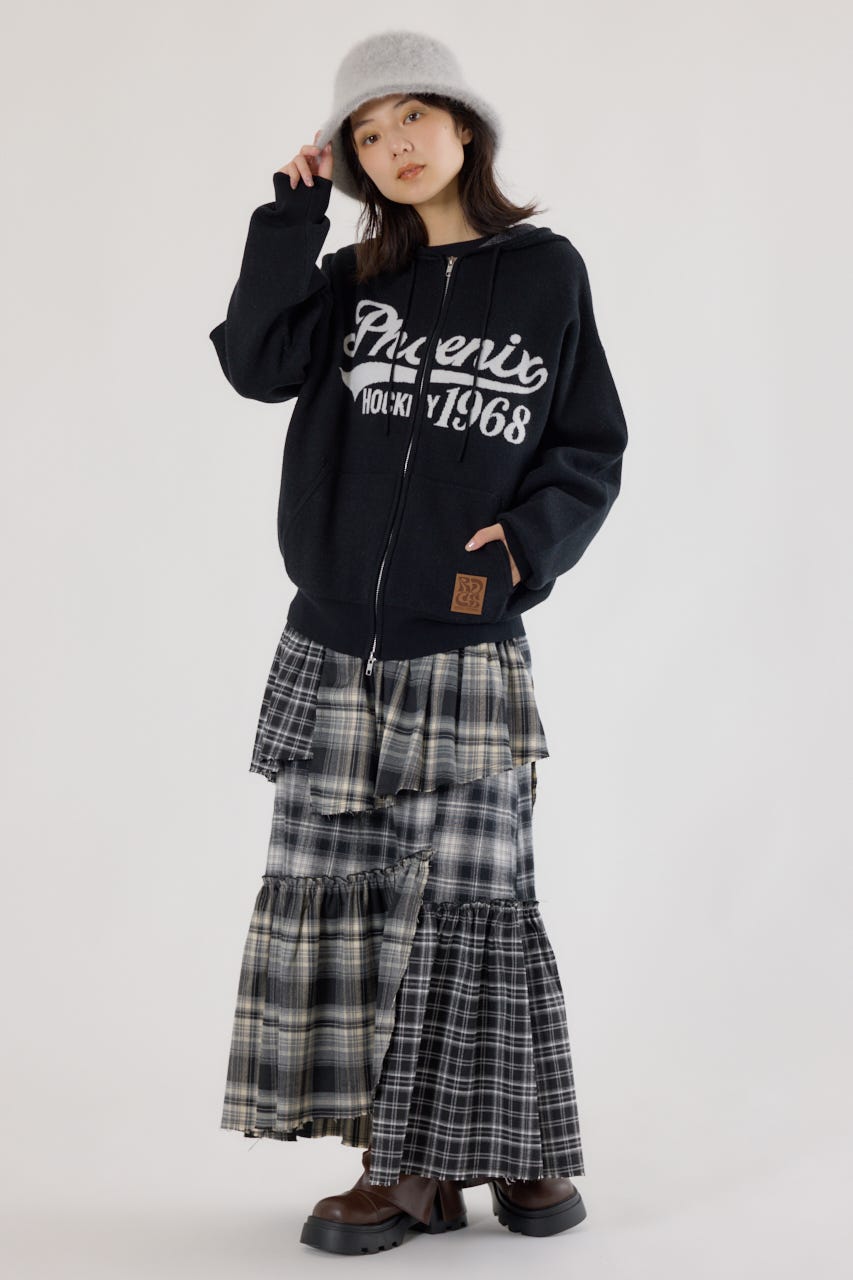 ジャガードニットジップパーカー BLK FREE