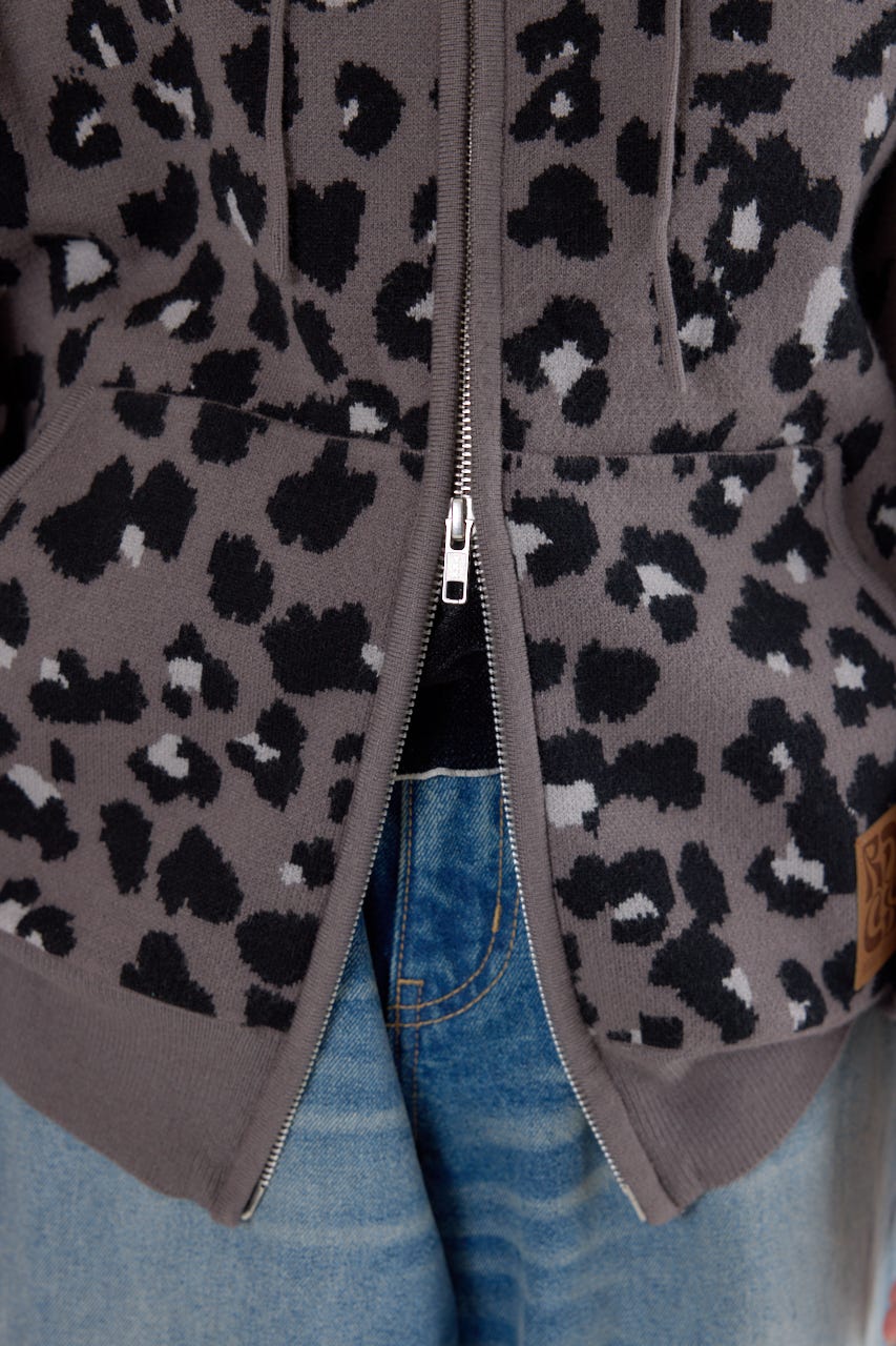 ジャガードニットジップパーカー 柄GRY FREE