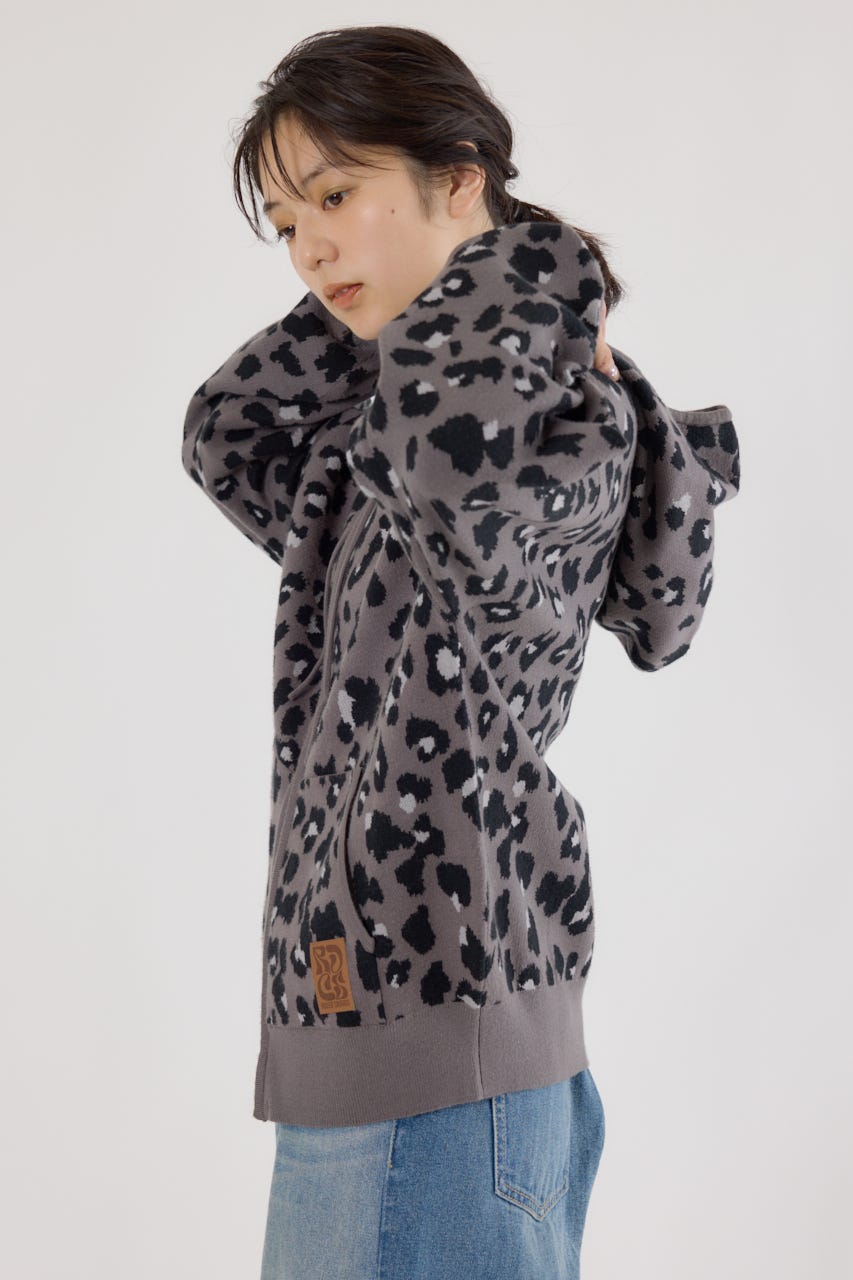 ジャガードニットジップパーカー 柄GRY FREE