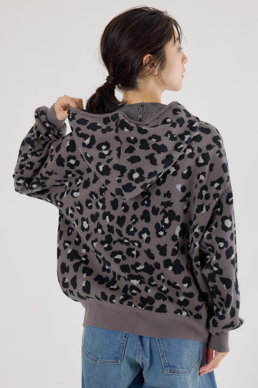 ジャガードニットジップパーカー 柄GRY FREE