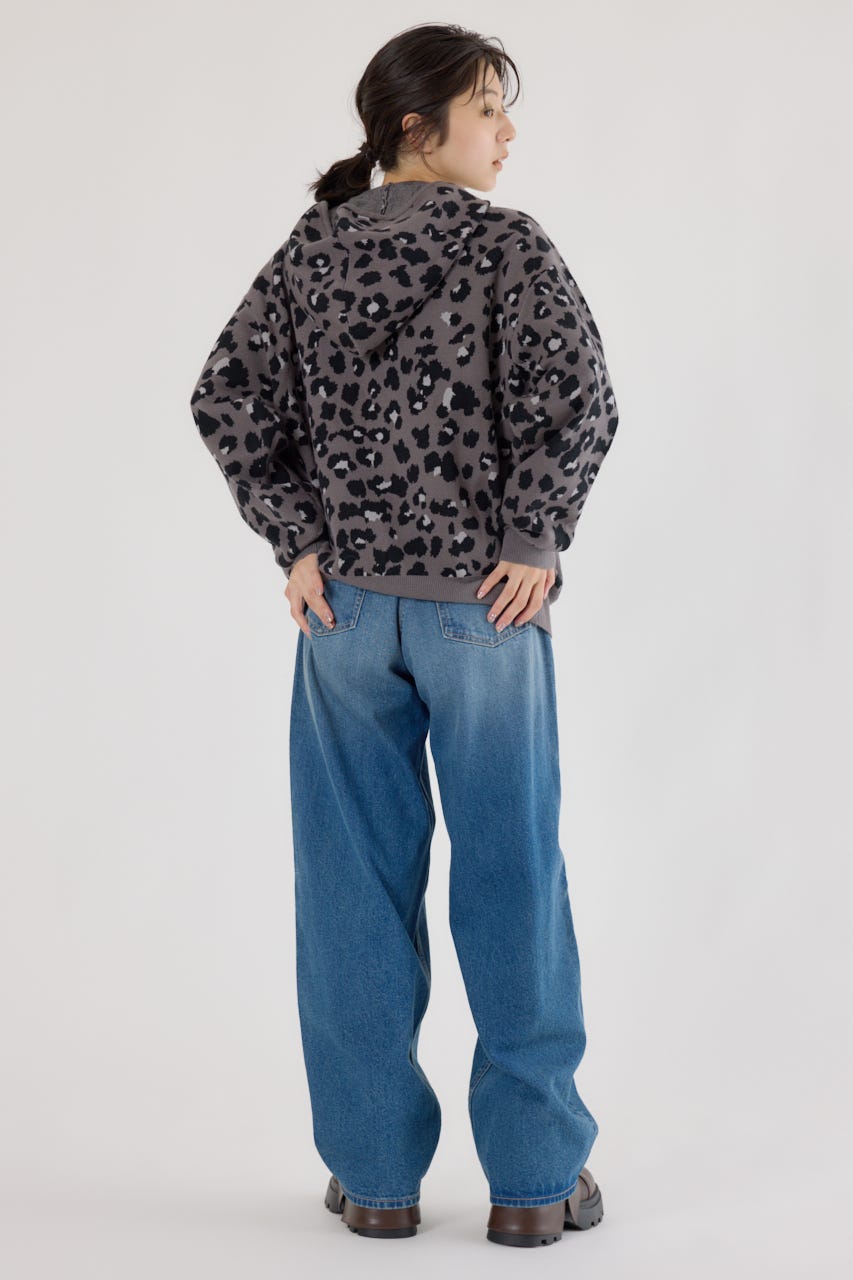 ジャガードニットジップパーカー 柄GRY FREE