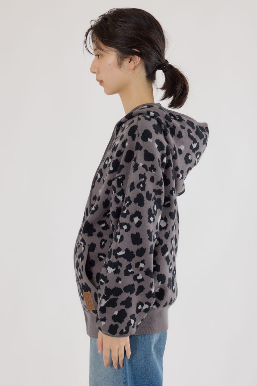 ジャガードニットジップパーカー 柄GRY FREE