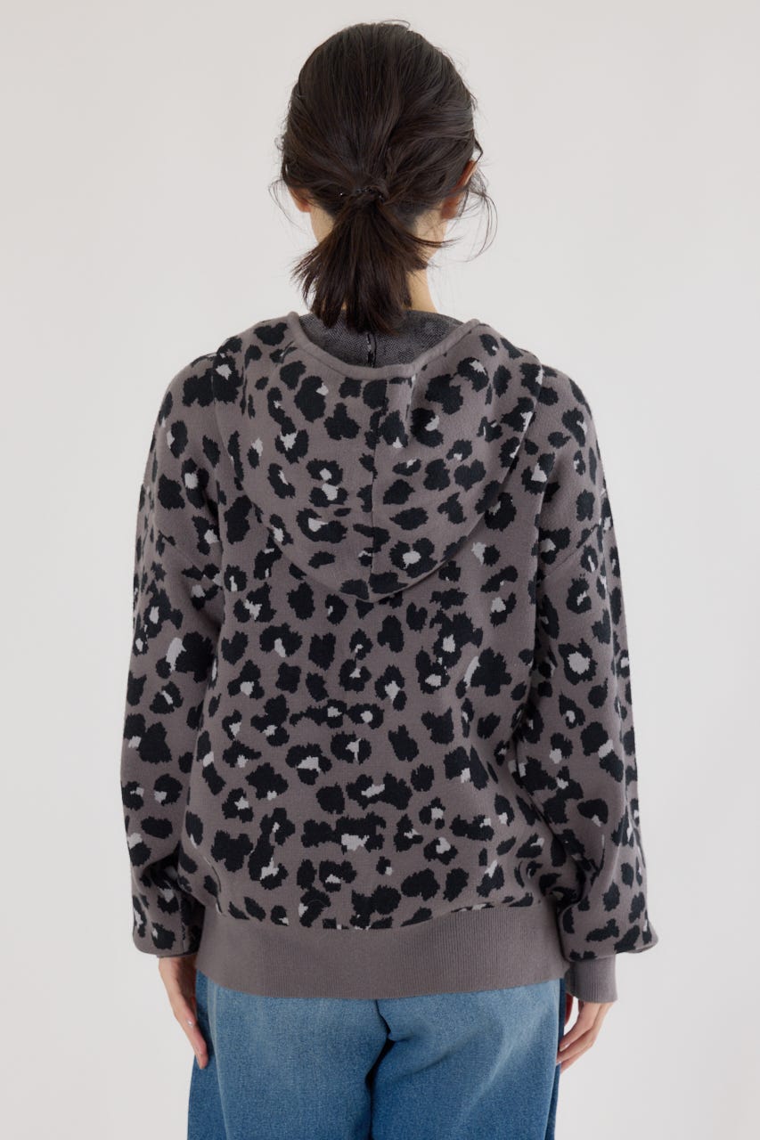 ジャガードニットジップパーカー 柄GRY FREE