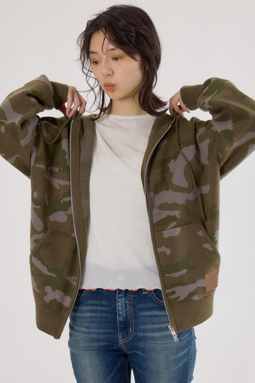 ジャガードニットジップパーカー 柄KHA FREE