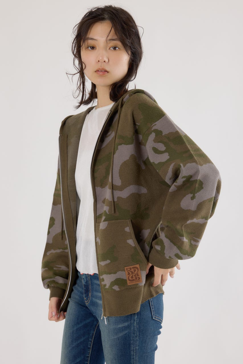 ジャガードニットジップパーカー 柄KHA FREE