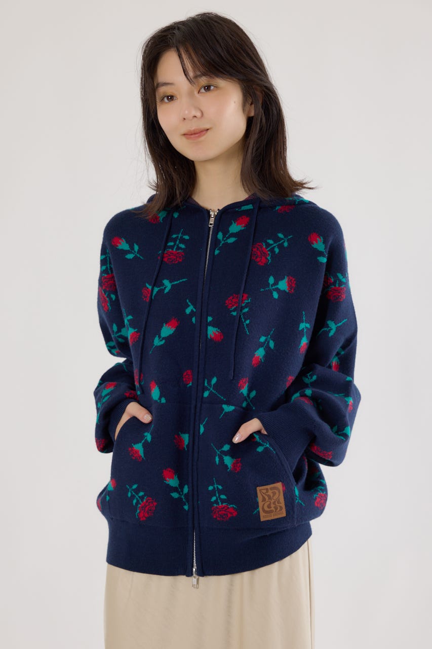 ジャガードニットジップパーカー 柄NVY FREE
